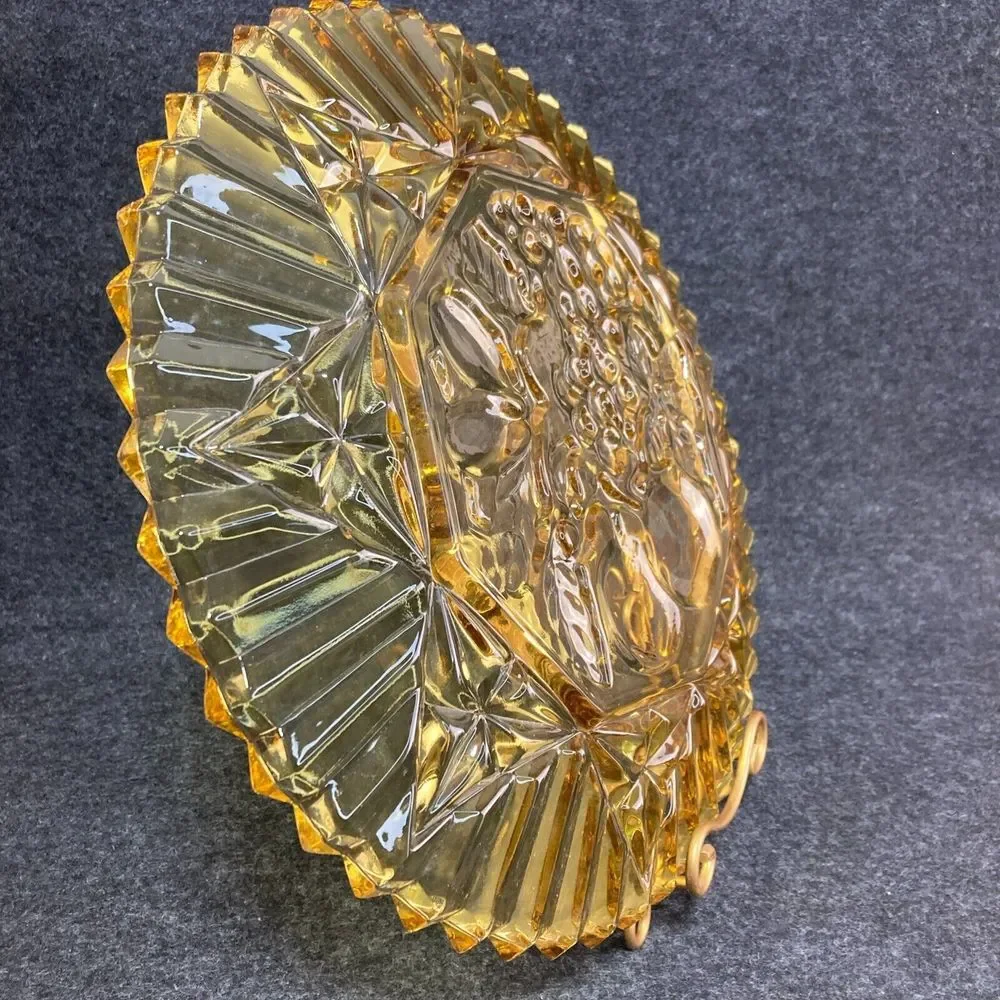 Vintage Amber Federal Fruit Glass Serving Plate 1940's‎ Pioneer Fruit Pattern